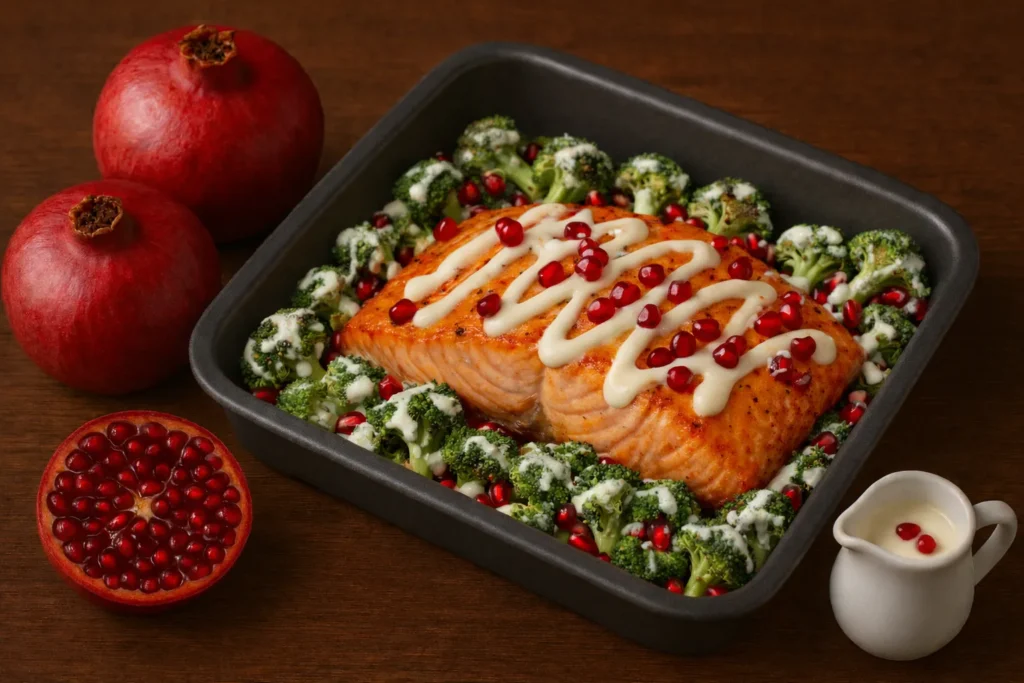 סלמון בתנור ברוטב שמנת ורימונים